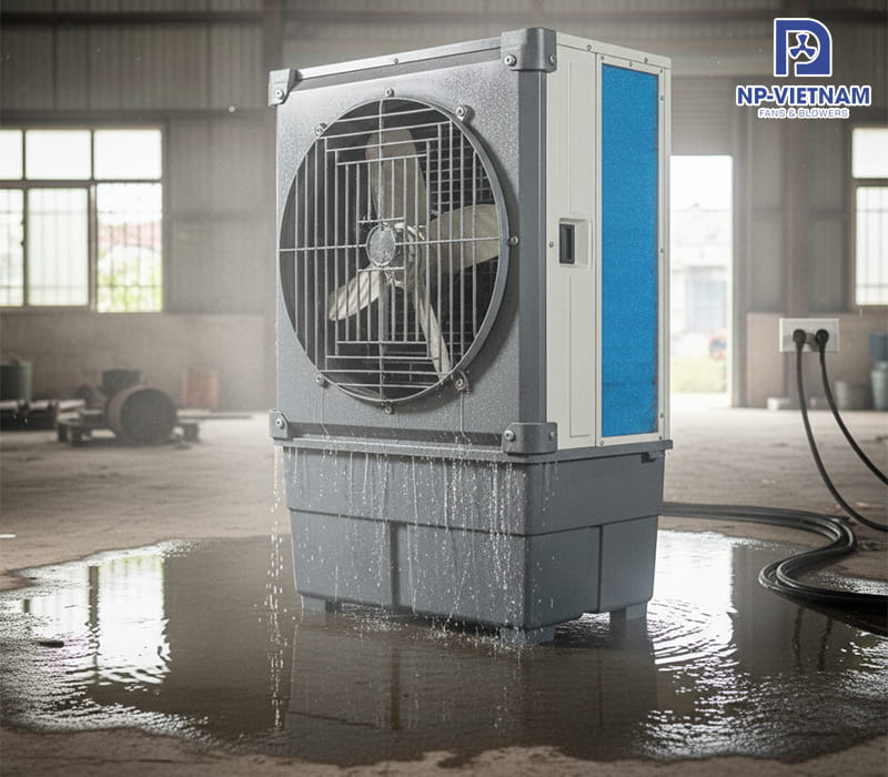 Nước đọng thành vũng dưới chân máy