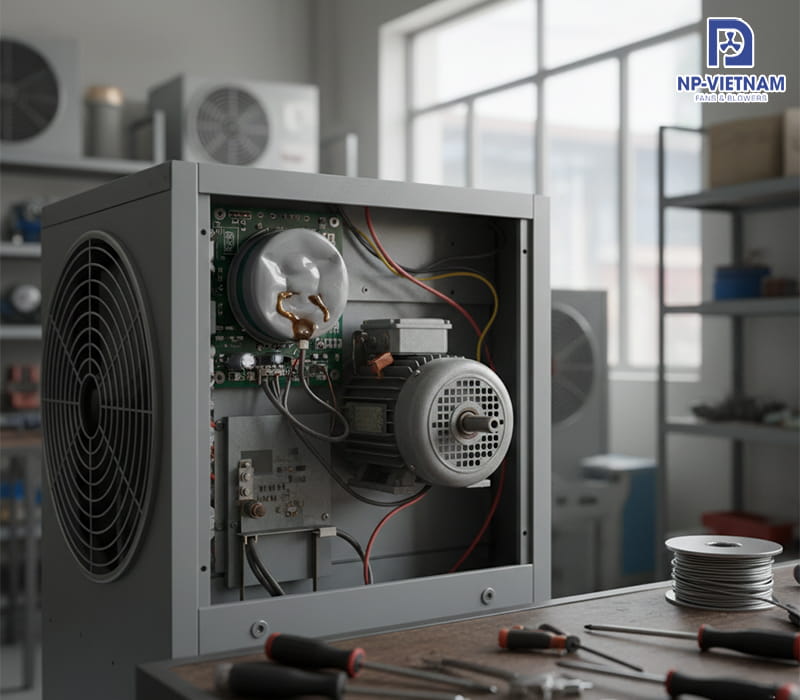 Hỏng tụ điện hoặc motor bị kẹt