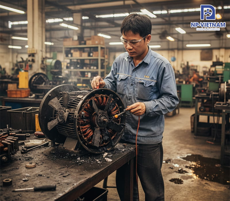 Motor bị cháy cuộn dây do quá tải hoặc ẩm ướt