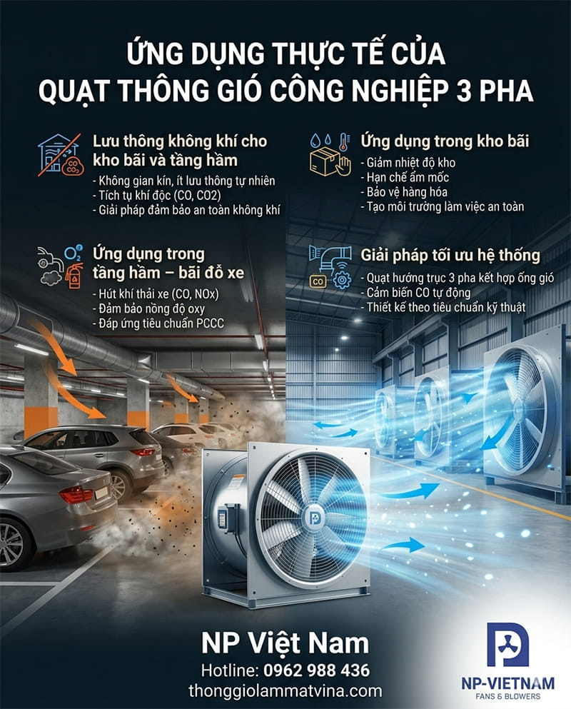 Lưu thông không khí cho kho bãi và bãi đỗ xe tầng hầm