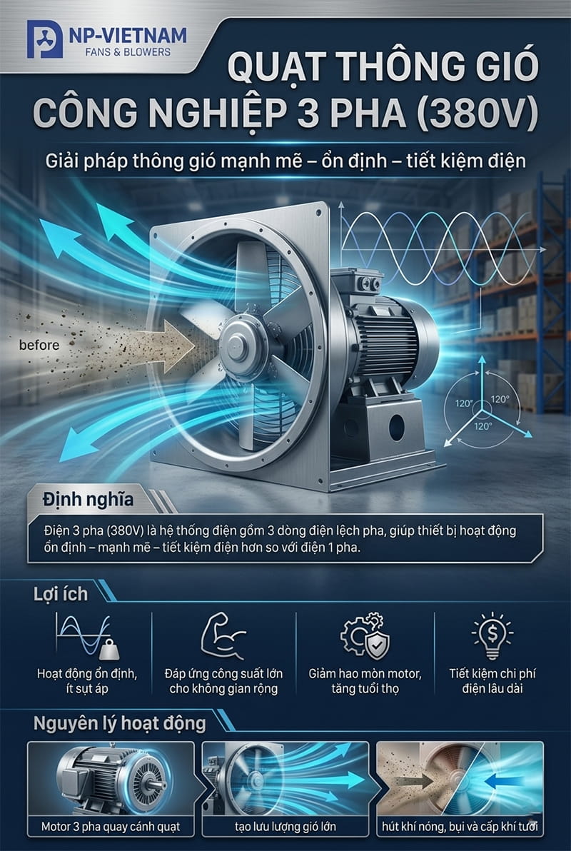 Định nghĩa và cơ chế hoạt động của điện 3 pha (380V)