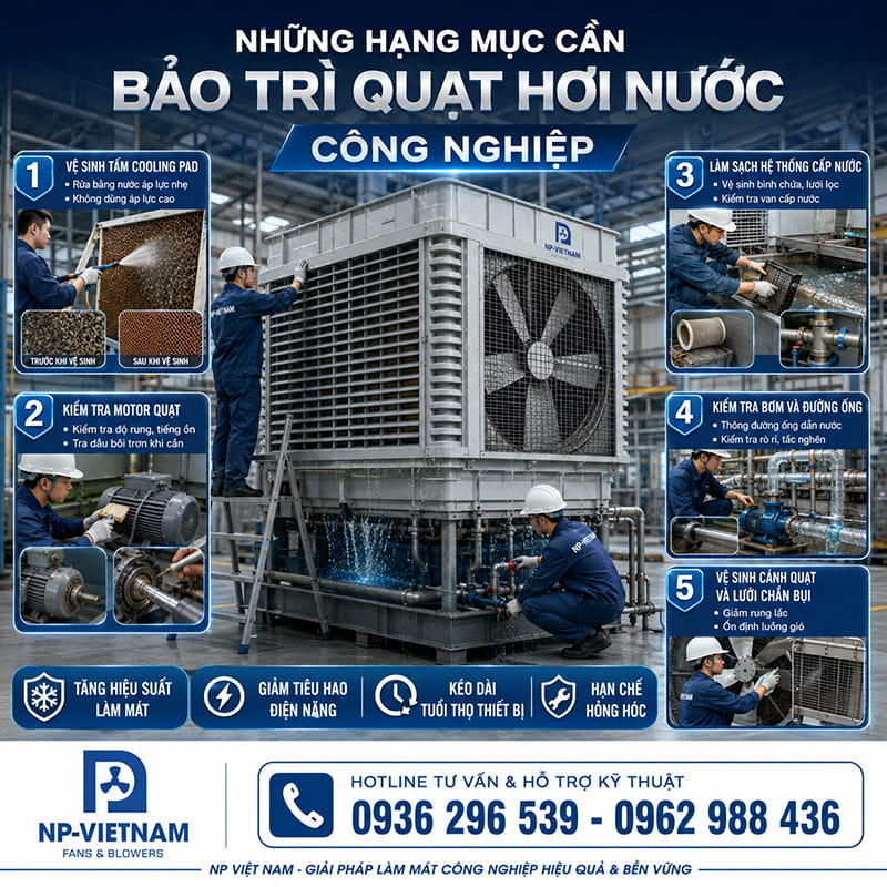 Những hạng mục cần bảo trì quạt hơi nước công nghiệp