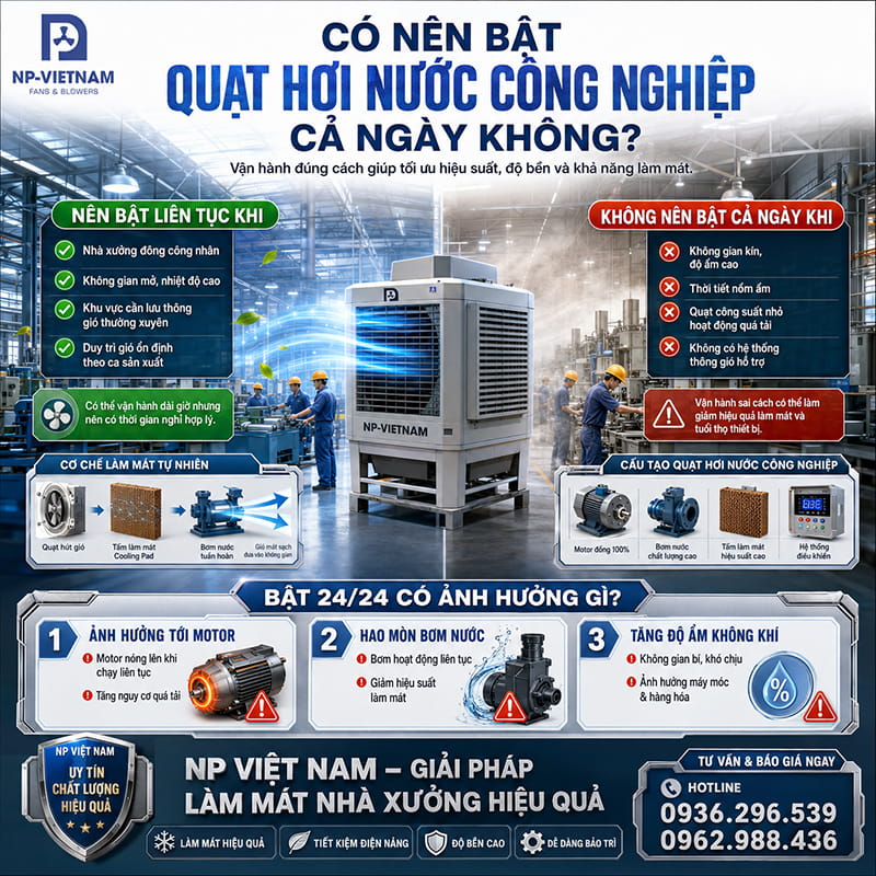 Có nên bật quạt hơi nước công nghiệp cả ngày không?