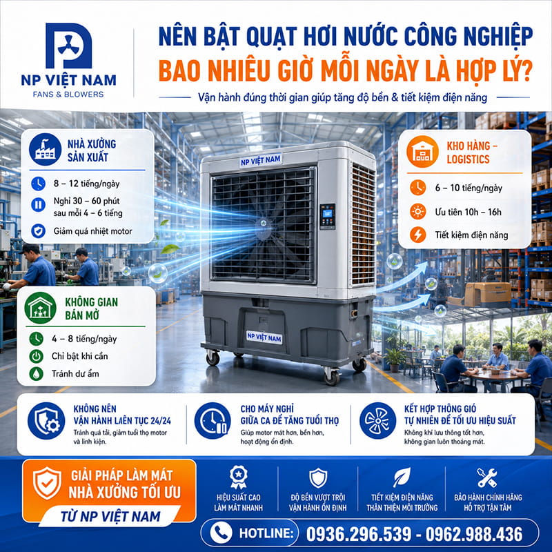 Nên bật quạt hơi nước công nghiệp bao nhiêu giờ mỗi ngày là hợp lý?