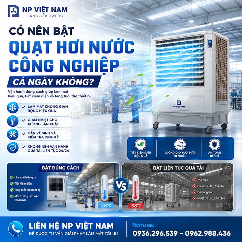 Có nên bật quạt hơi nước công nghiệp cả ngày không?