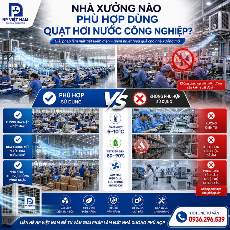 Nhà xưởng nào phù hợp dùng quạt hơi nước công nghiệp?