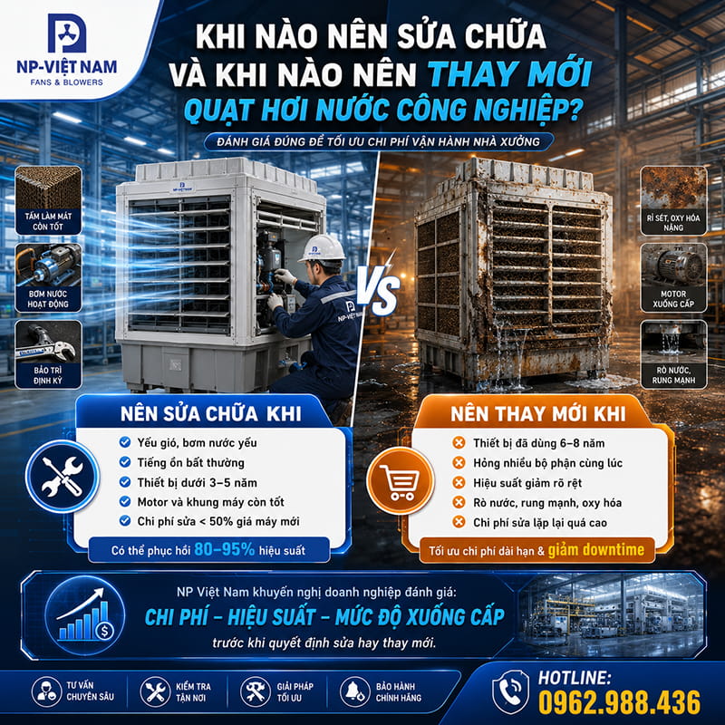 Khi nào nên sửa chữa và khi nào nên thay mới quạt hơi nước công nghiệp?