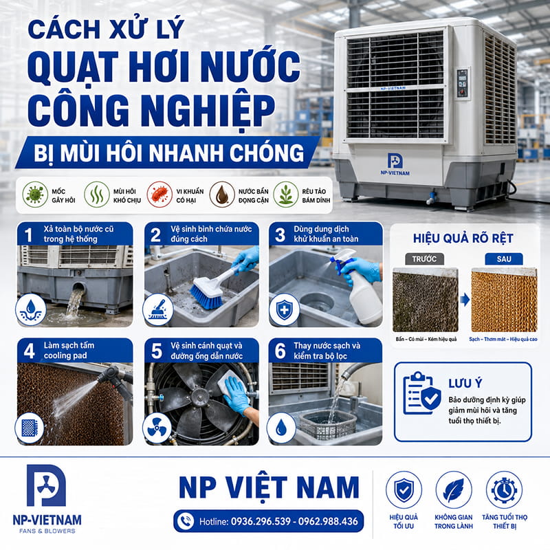 Cách xử lý quạt hơi nước công nghiệp bị mùi hôi nhanh chóng