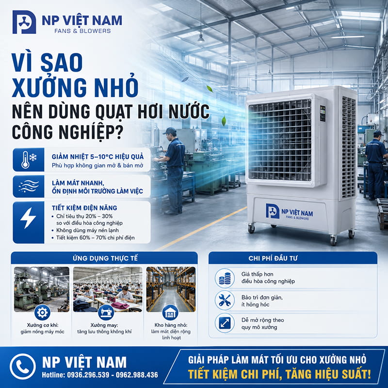 Vì sao xưởng nhỏ nên dùng quạt hơi nước công nghiệp?