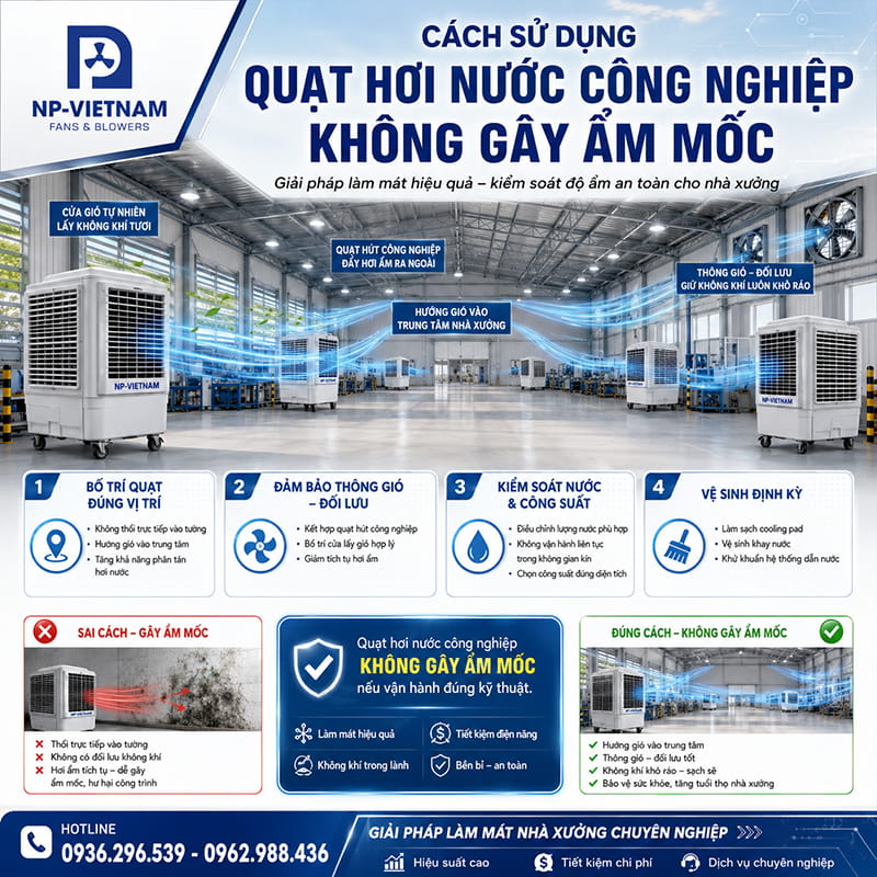 Cách sử dụng quạt hơi nước công nghiệp không gây ẩm mốc