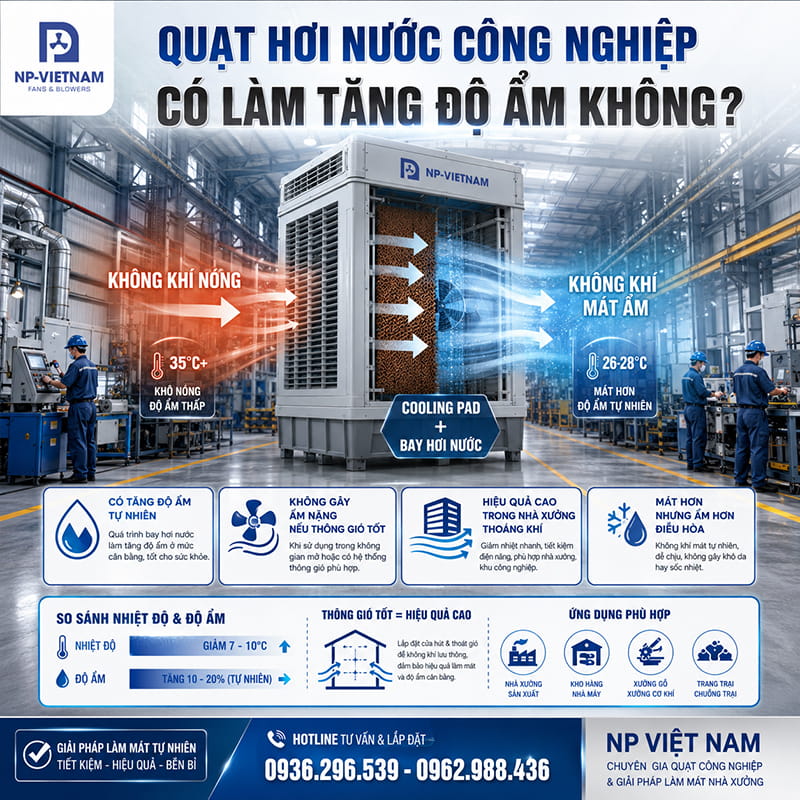 Quạt hơi nước công nghiệp có làm tăng độ ẩm không?