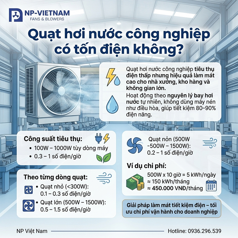 Quạt hơi nước công nghiệp có tốn điện không?