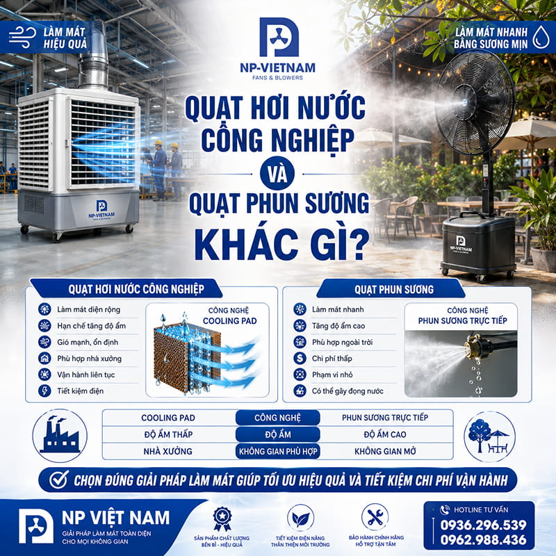 Quạt hơi nước công nghiệp và quạt phun sương khác gì?
