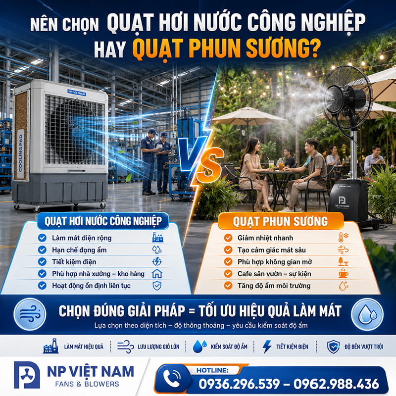 Nên chọn quạt hơi nước công nghiệp hay quạt phun sương?