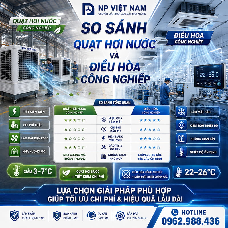 So sánh quạt hơi nước và điều hòa công nghiệp chi tiết