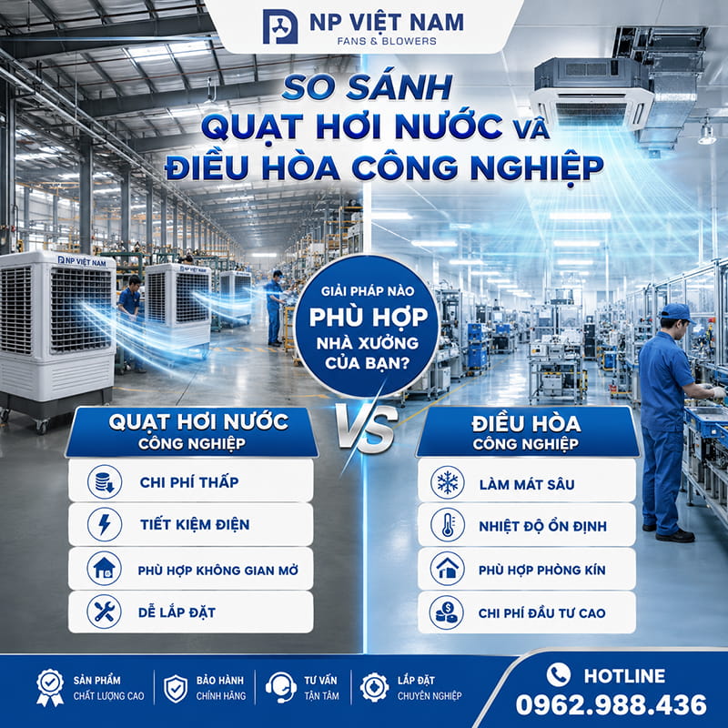 So sánh quạt hơi nước và quạt điều hòa công nghiệp