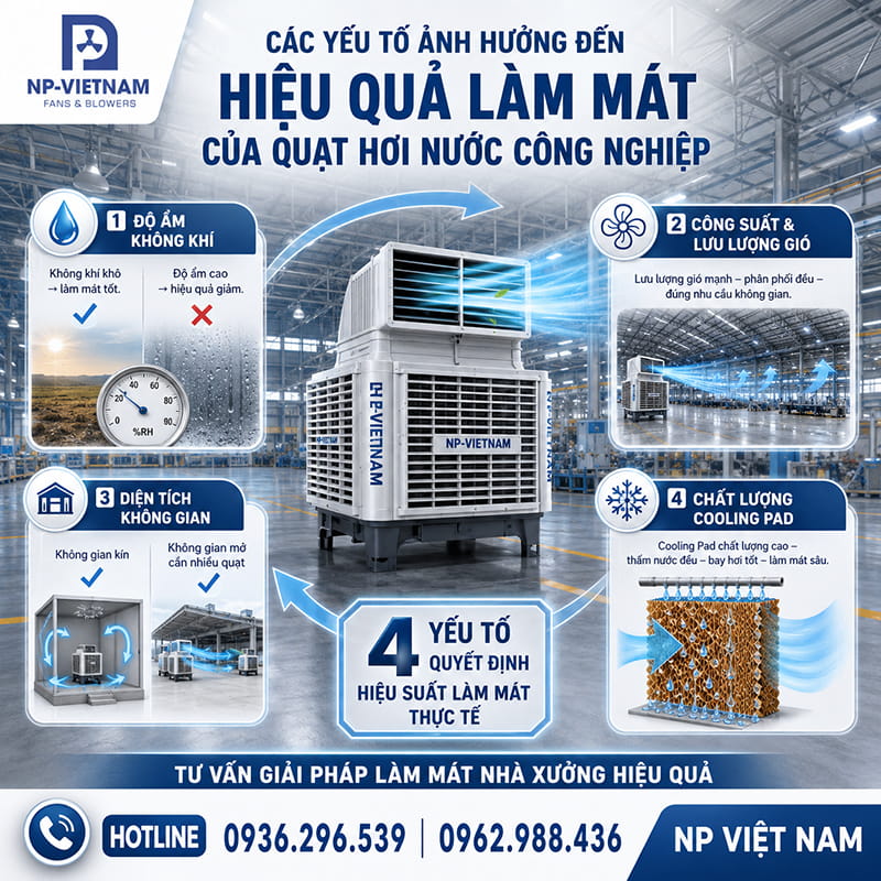 Các yếu tố ảnh hưởng đến hiệu quả làm mát của quạt hơi nước công nghiệp