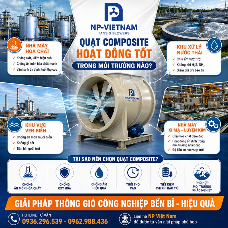 Quạt composite hoạt động tốt trong môi trường nào?