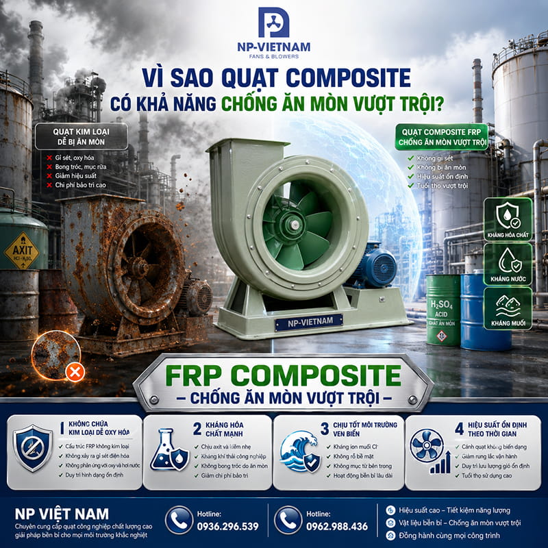 Vì sao quạt composite có khả năng chống ăn mòn vượt trội?