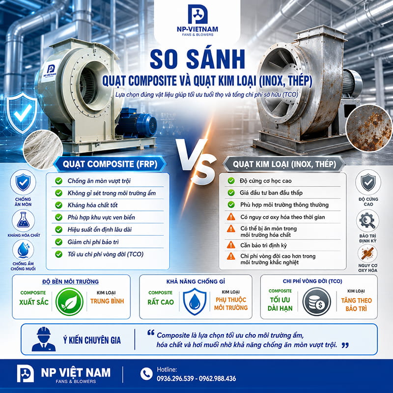 So sánh quạt composite và quạt kim loại (inox, thép)