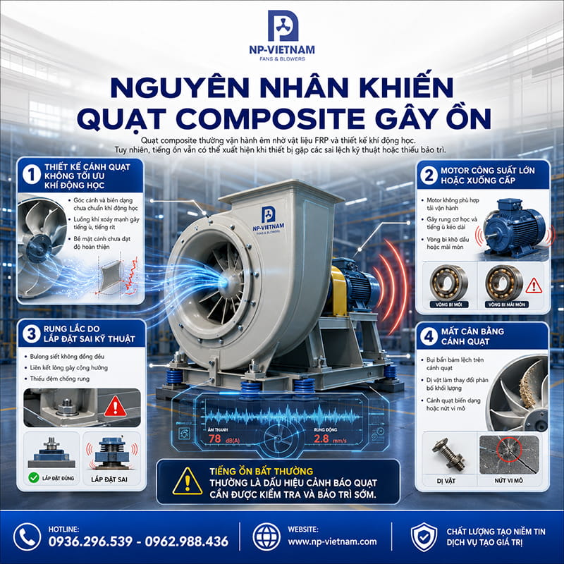 Nguyên nhân khiến quạt composite gây ồn
