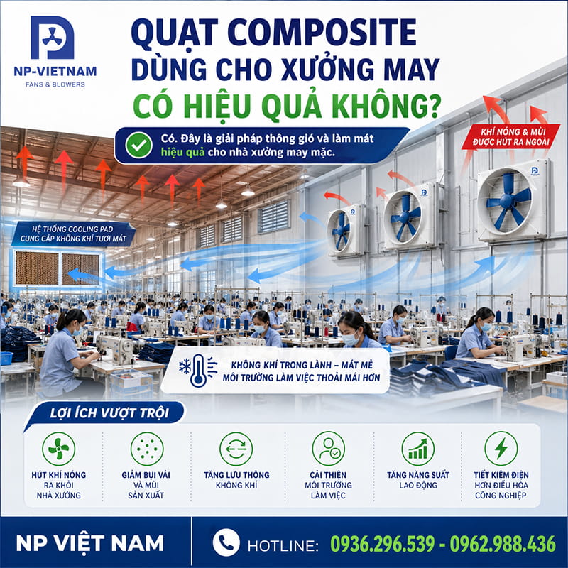 Quạt composite dùng cho xưởng may có hiệu quả không?