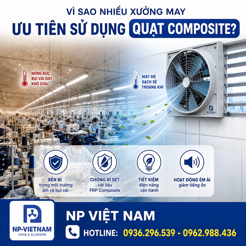 Vì sao nhiều xưởng may ưu tiên sử dụng quạt composite?