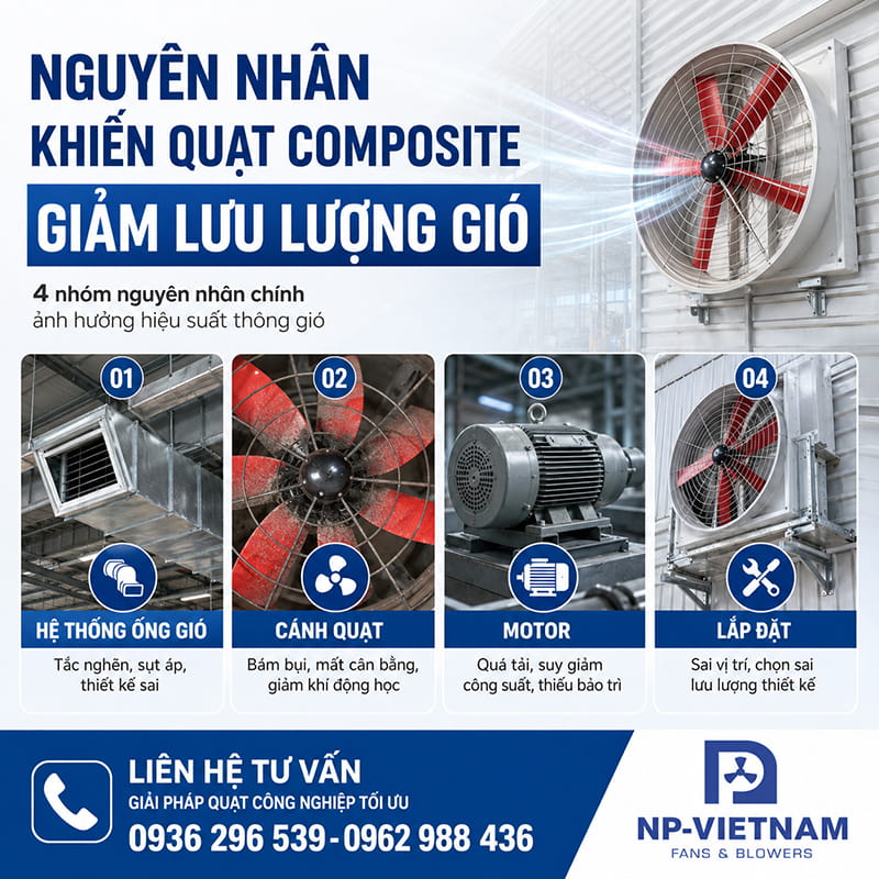 Nguyên nhân khiến quạt composite bị giảm lưu lượng gió