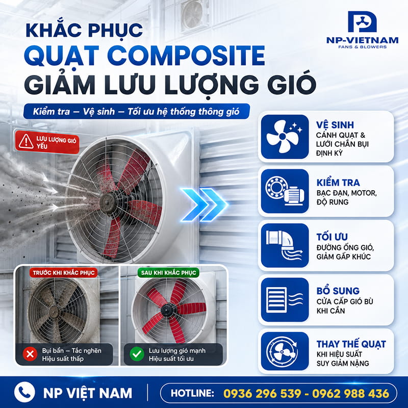 Cách khắc phục quạt composite bị giảm lưu lượng gió