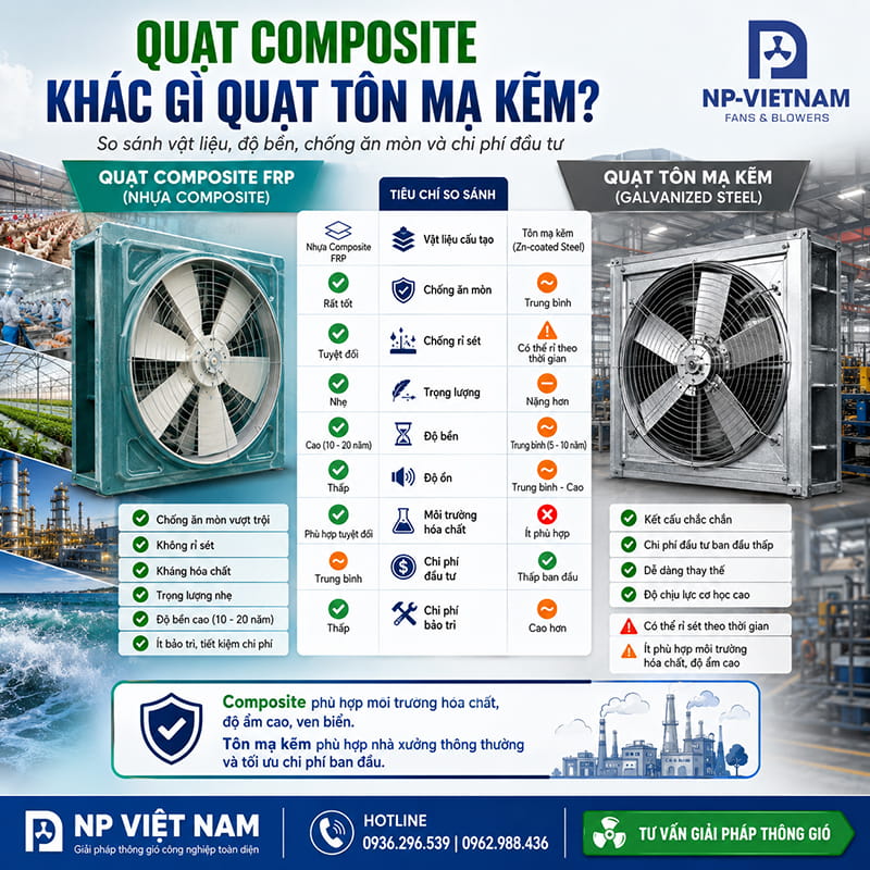 Quạt composite khác gì quạt tôn mạ kẽm?