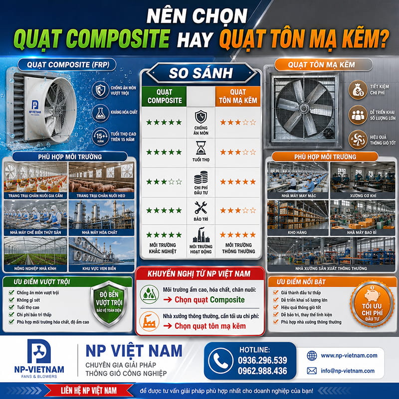 Nên chọn quạt composite hay quạt tôn mạ kẽm?