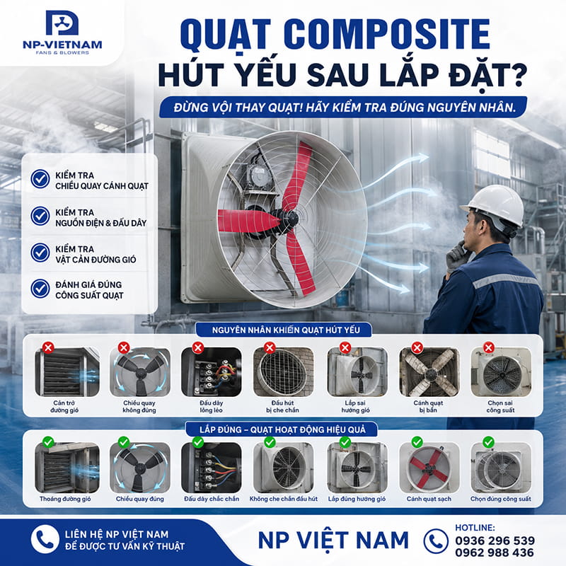 Quạt Composite hút yếu sau khi lắp đặt