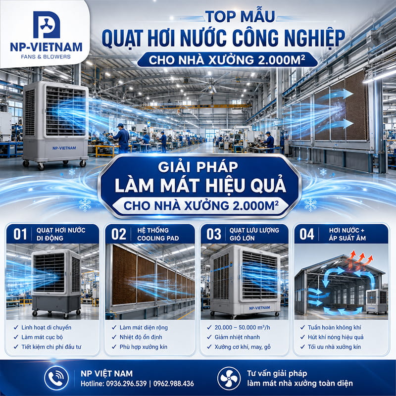 Top mẫu quạt hơi nước công nghiệp cho nhà xưởng 2.000m2