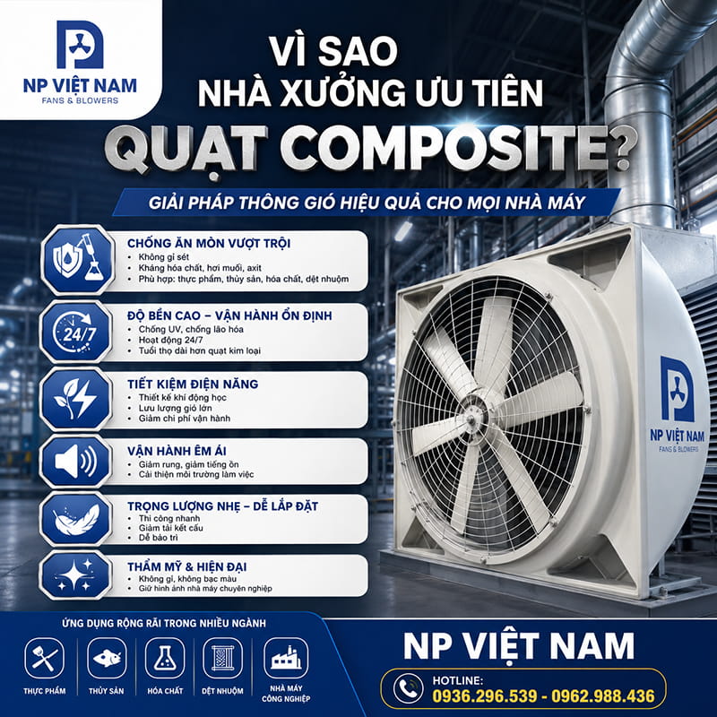 Vì sao nhà xưởng hiện nay ưu tiên quạt composite?