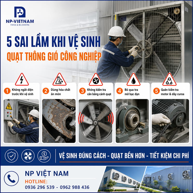 Những sai lầm thường gặp khi vệ sinh quạt thông gió công nghiệp