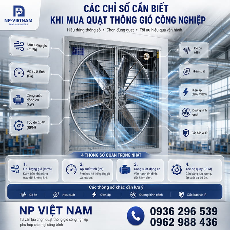Các chỉ số cần biết khi mua quạt thông gió công nghiệp
