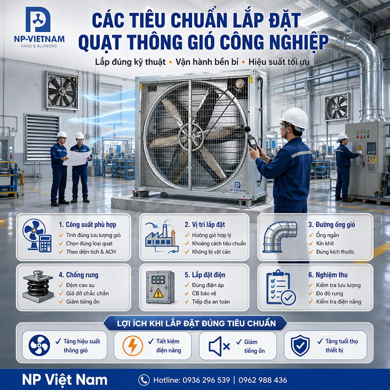 Các tiêu chuẩn lắp đặt quạt thông gió công nghiệp
