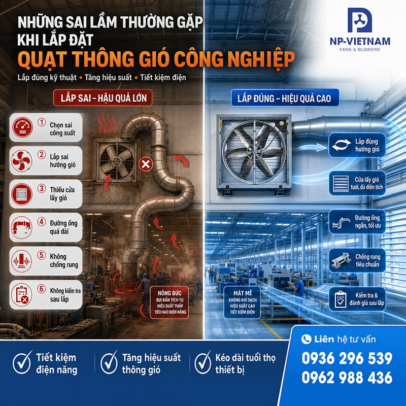 Những sai lầm thường gặp khi lắp đặt quạt thông gió công nghiệp