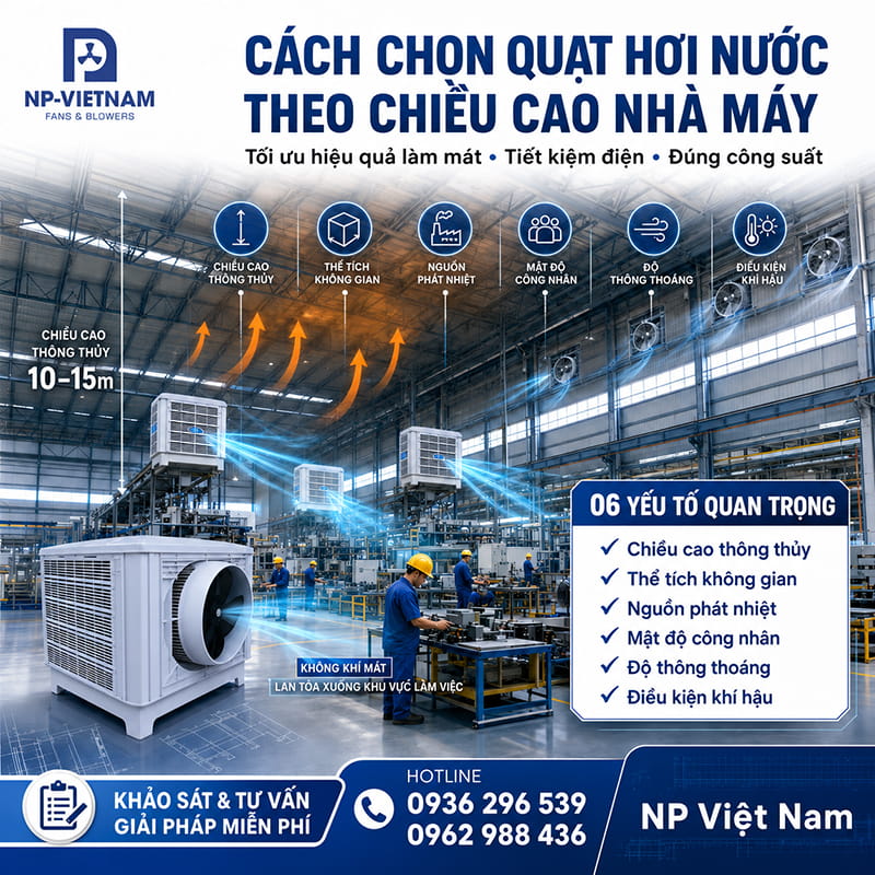 Các yếu tố cần xem xét khi chọn quạt hơi nước công nghiệp theo chiều cao nhà máy
