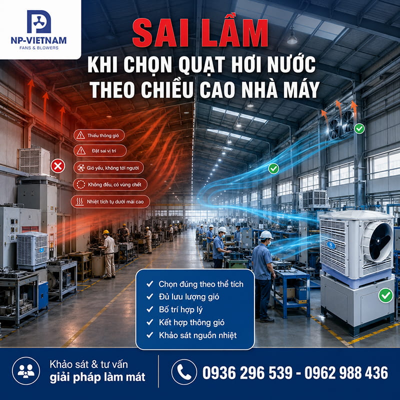 Những sai lầm thường gặp khi chọn quạt hơi nước công nghiệp theo chiều cao nhà máy