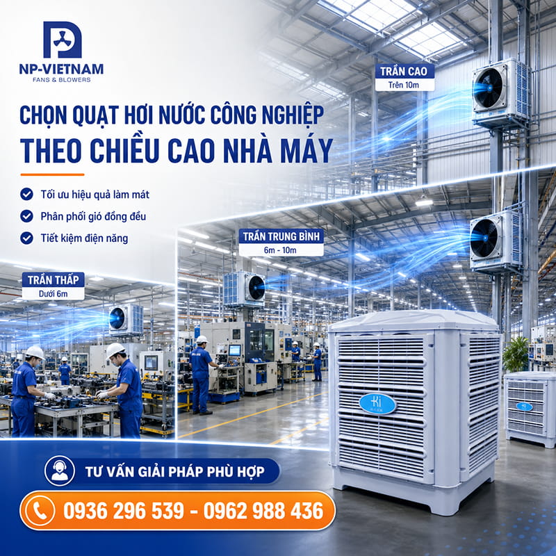 Chọn quạt hơi nước công nghiệp theo chiều cao nhà máy