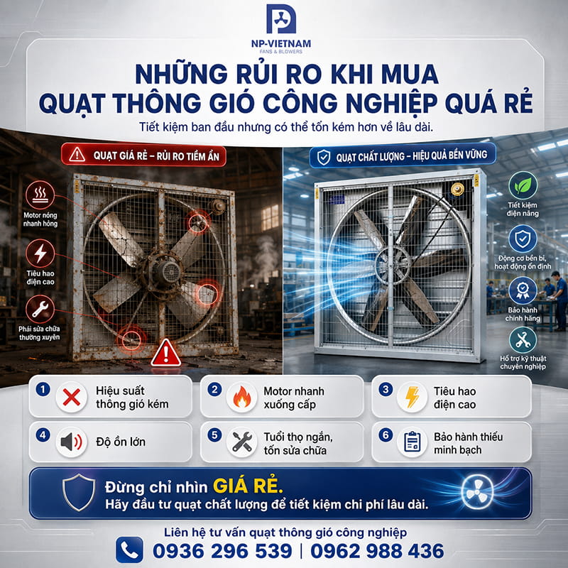 Những rủi ro khi mua quạt thông gió công nghiệp quá rẻ