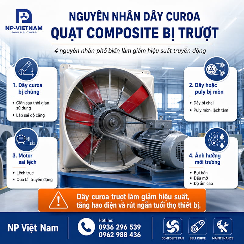 Nguyên nhân dây curoa quạt Composite bị trượt