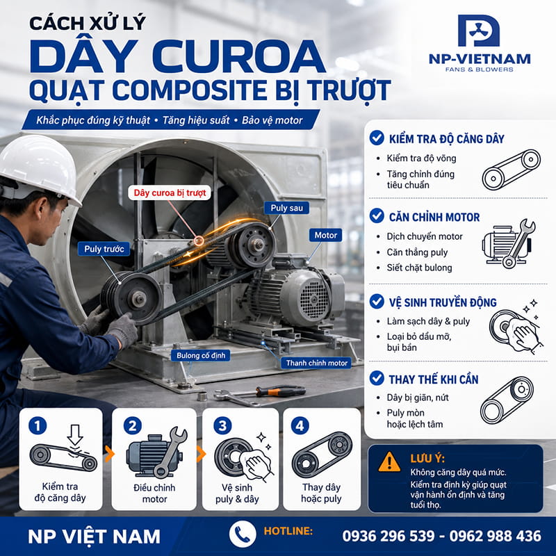 Cách xử lý dây curoa quạt Composite bị trượt