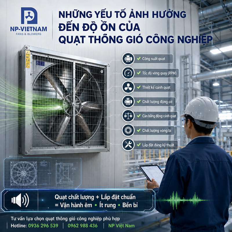 Những yếu tố ảnh hưởng đến độ ồn của quạt thông gió công nghiệp