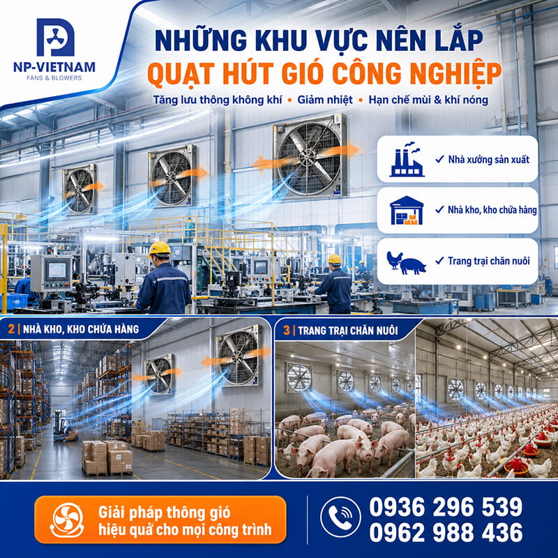 Những khu vực nào nên lắp quạt hút gió công nghiệp?