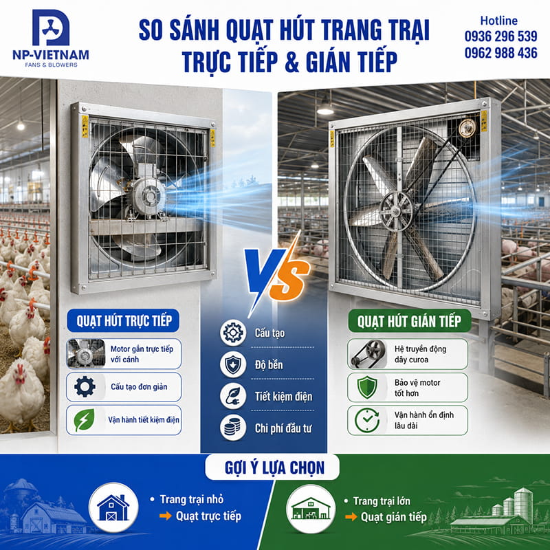 So sánh quạt hút trang trại trực tiếp và gián tiếp
