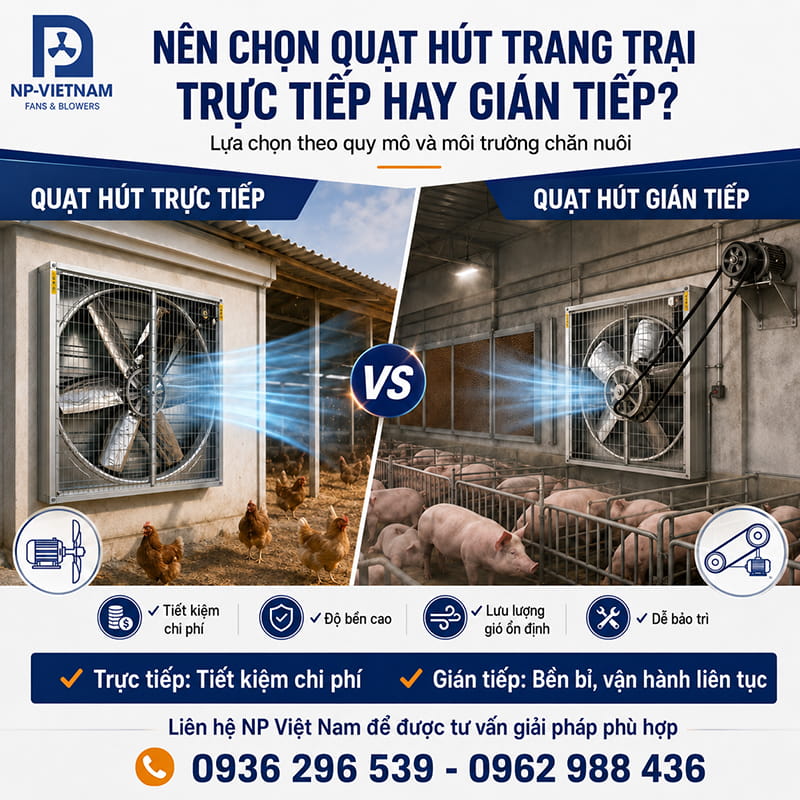 Nên chọn quạt hút trang trại trực tiếp hay gián tiếp?