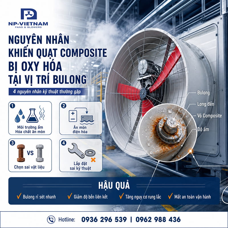Nguyên nhân khiến Quạt Composite bị oxy hóa tại vị trí bulong