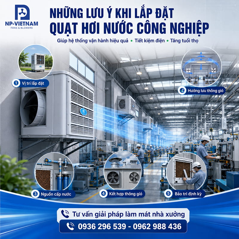 Những lưu ý khi lắp đặt quạt hơi nước công nghiệp cho nhà máy sản xuất